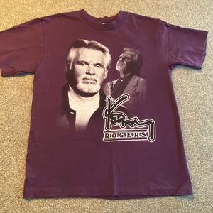 Vintage Single Stitched Kenny Rogers World Tour T-Shirt Purple Anvil USA Medium